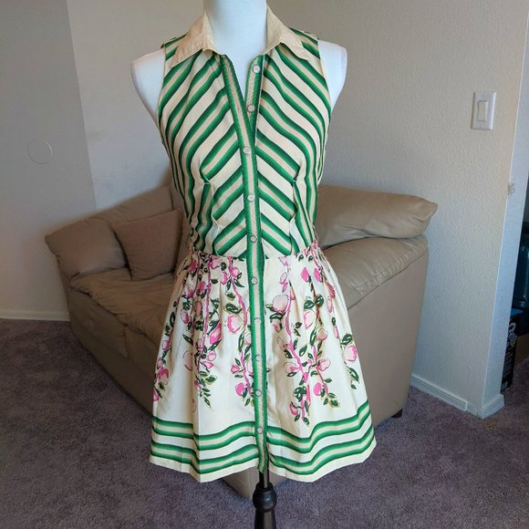 Striped Floral Sleeveless Dress- Size 6 - Picture 4 of 9